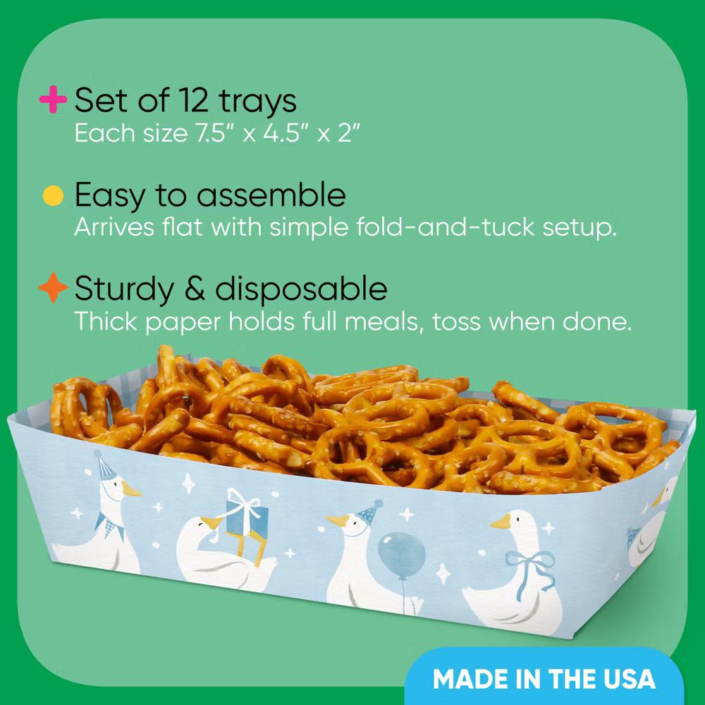 One Silly Goose Blue Paper Food Trays, Disposable Food Boats for Boy 1st Birthday Party, Double-Sided Paper Meal Holders - 12 Ct - Image 2