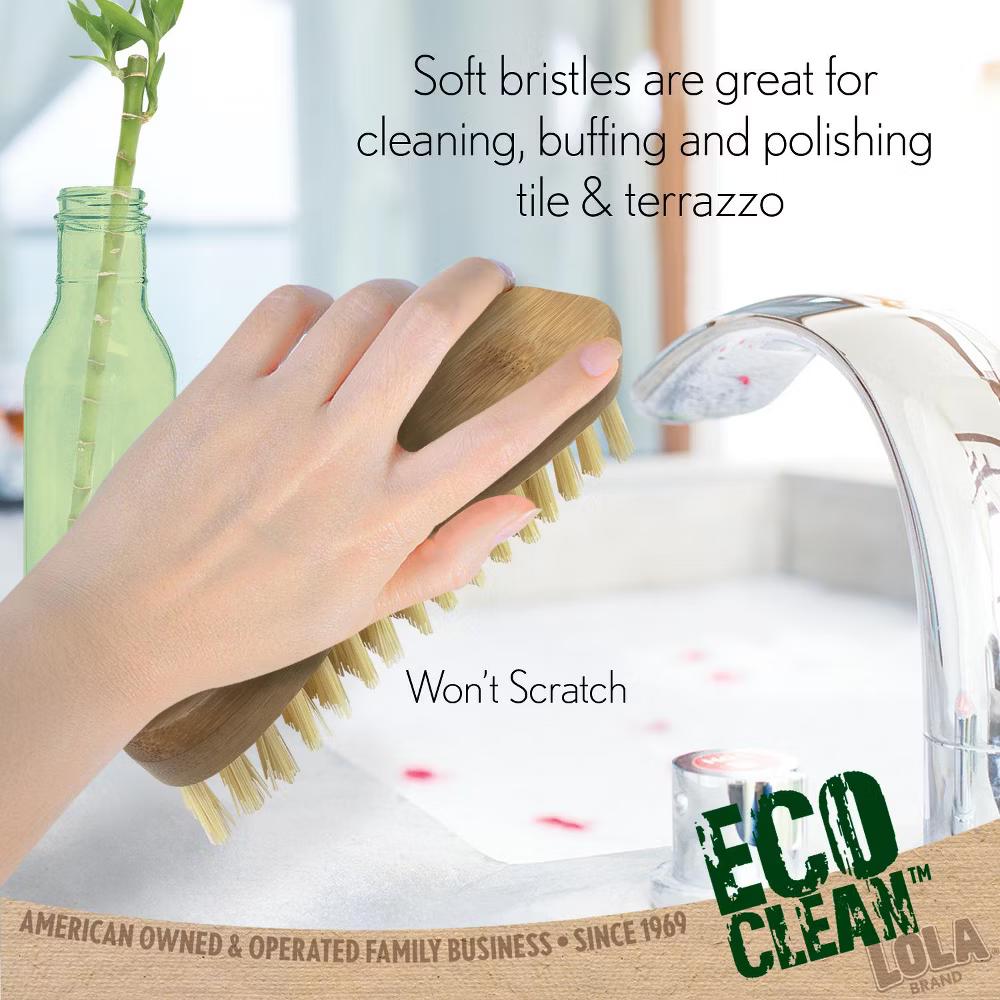 Bamboo Scrub Brush for Cleaning, Ergonomic Sustainable Durable Poly Bristles Made from Recycled Soda/Water Bottles Easy Hang Hole 1 Count - Image 2