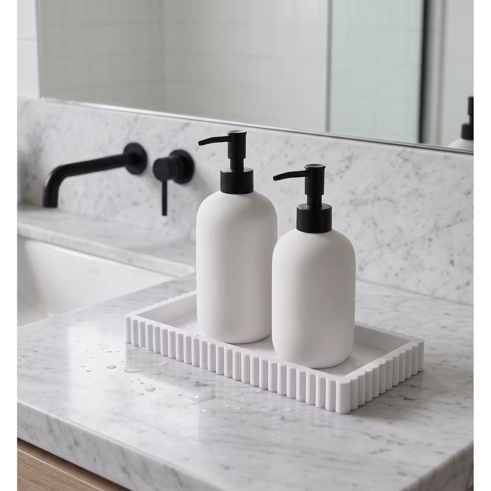 2Pc Round Silicone Vanity Tray Set Decorative Catchall Organizer for Bathroom Countertop Perfume White - Image 34