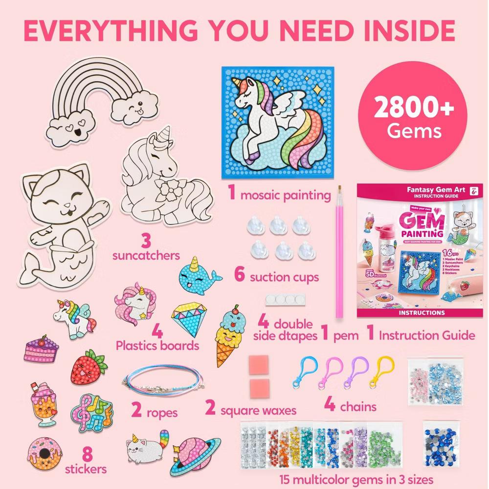 16 Pcs Gem Art Kit for Kids - 2 Styles, Diamond Painting Craft with 5D Gem, Arts & Crafts DIY Kit, Birthday Christmas Gift for Girls Ages 6-12 - Image 3