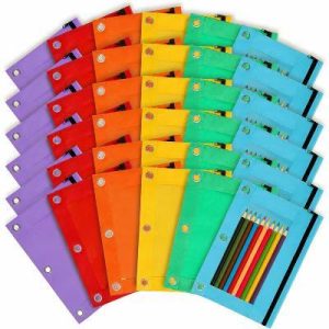 Pencil Pouch for 3 Ring Binder, 36 Packs Bulk Zipper Pencil Case in 6 Colors, Zippered Binder Pencil Pouches, 3 Ring Pencil Pouch for Binder