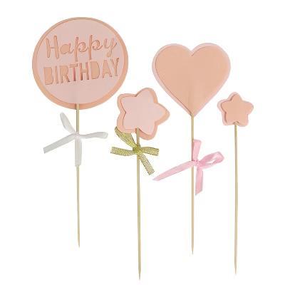 Pink 'Happy Birthday' Cake Topper, Set of 4