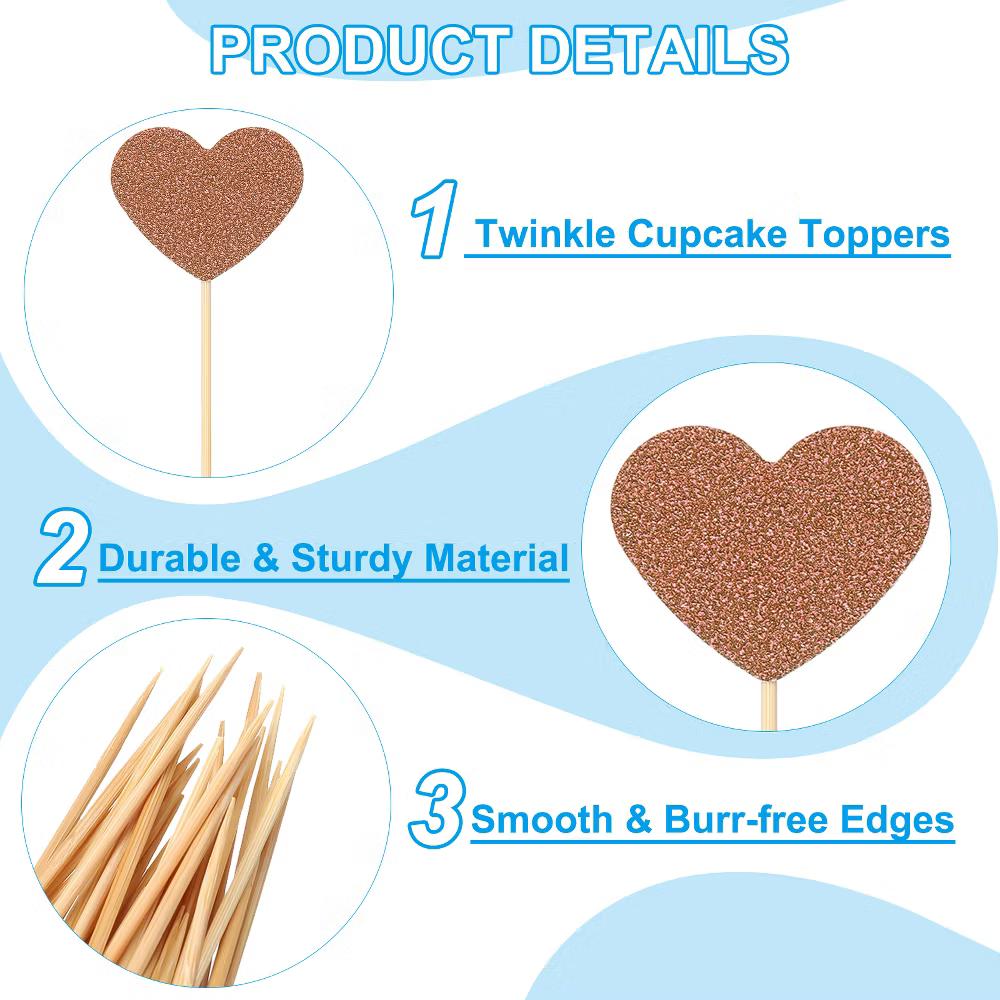 Wedding Engagement Birthday Decoration Heart Shape Cupcake Toppers Picks 50 Pcs - Image 18