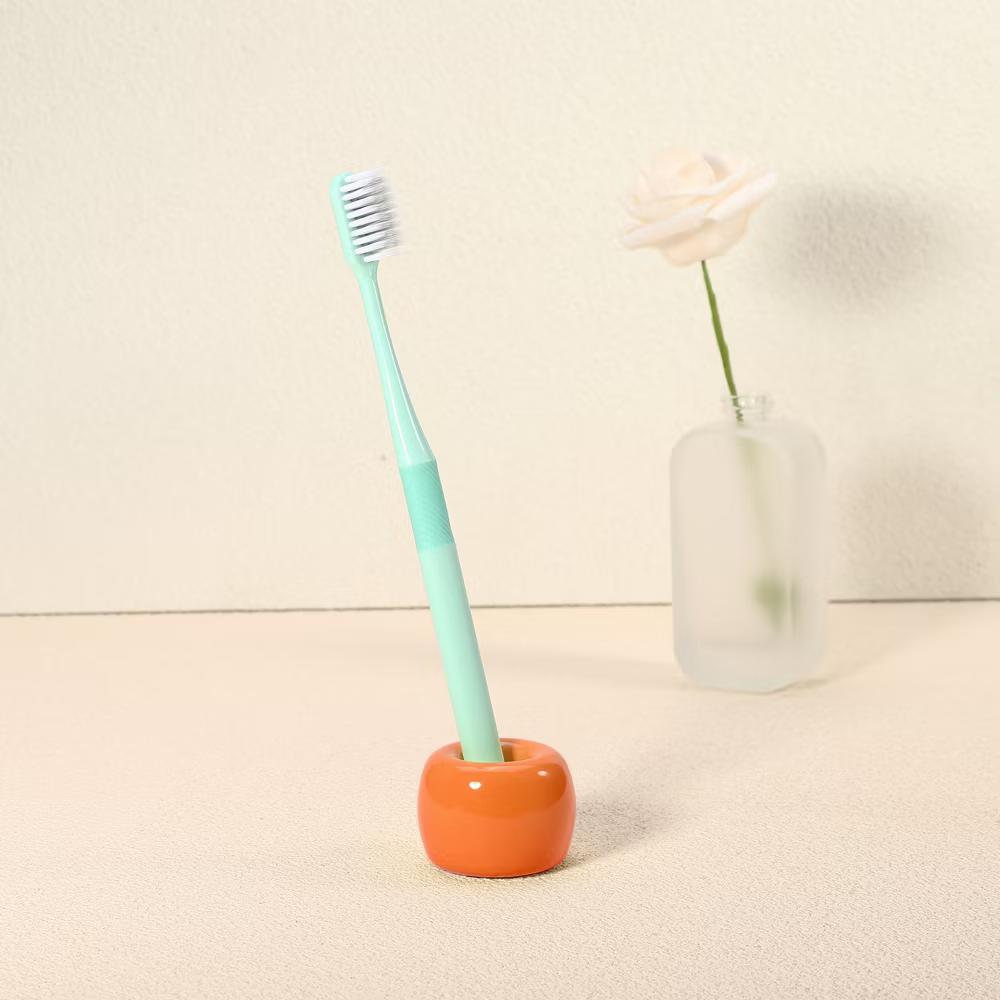Bathroom Round Mini Ceramic Toothbrush Holder 1.65"x1.18" 2Pcs - Image 39