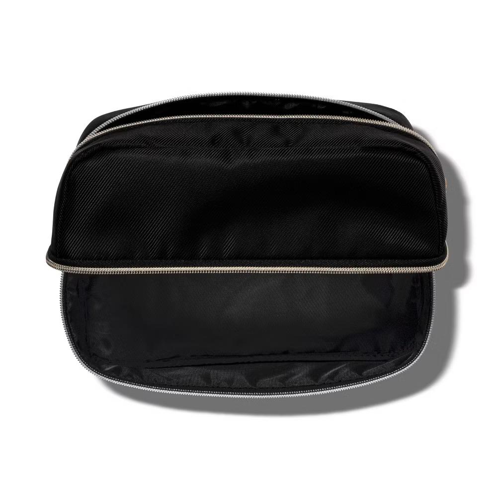Double Compartment Travel Makeup Toiletry Bag: Zipper Closure, 10" Width, 2 Compartments