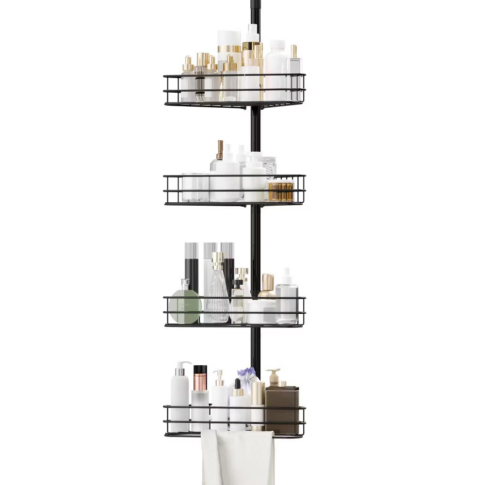 Tension Pole Shower Caddy, Corner Shower Caddies with 4 Baskets and Towel Bars, Rustproof Bathroom Shower Organizer Adjustable 98-110 Inch - Image 3