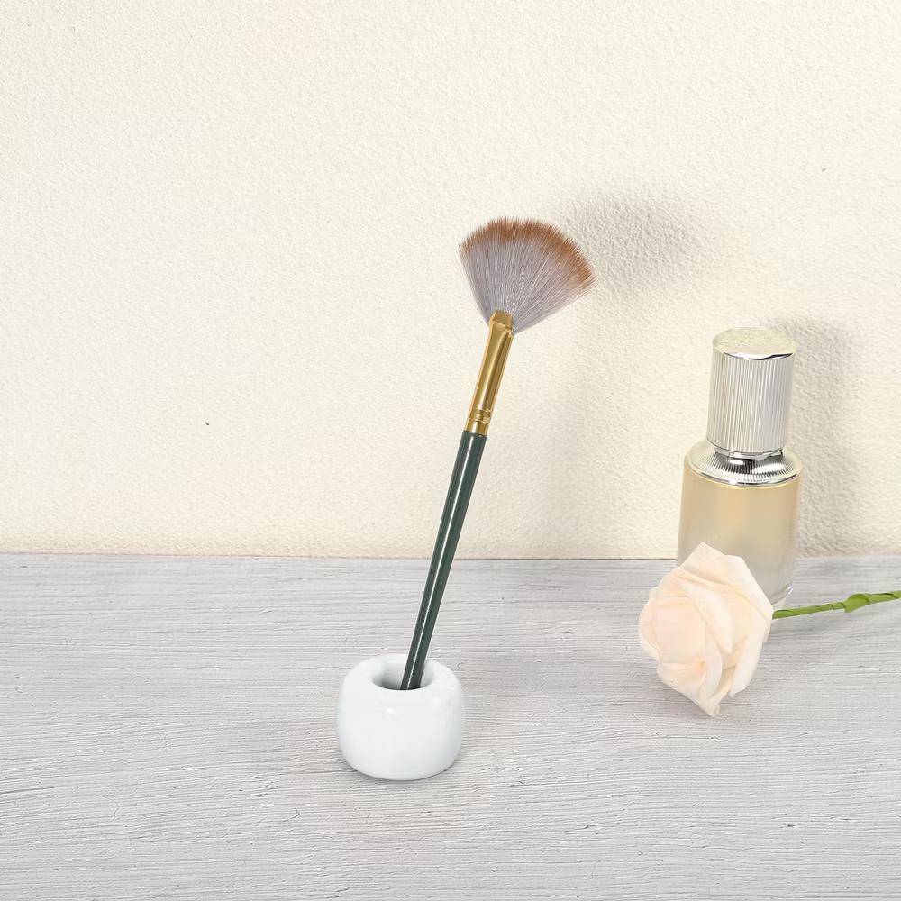 Bathroom Round Mini Ceramic Toothbrush Holder 1.65"x1.18" 2Pcs - Image 65