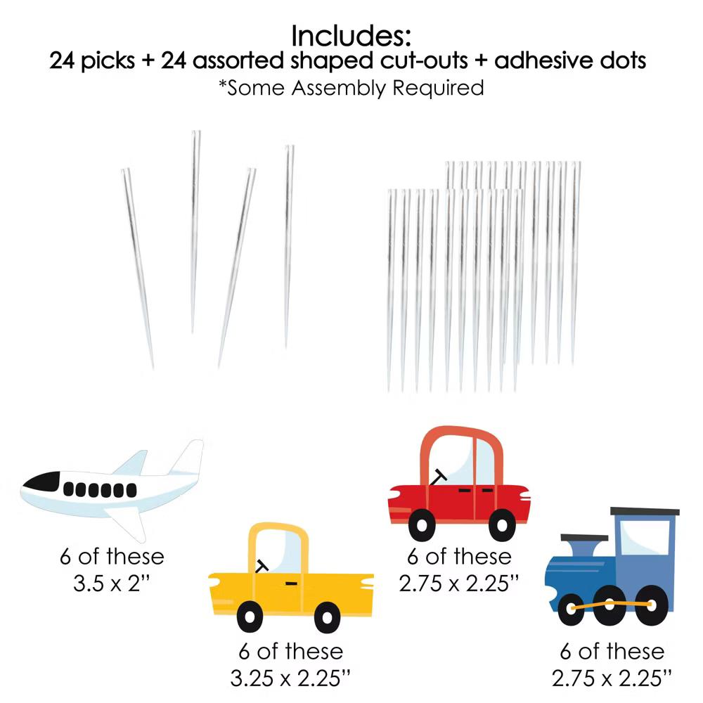 Cars, Trains, and Airplanes - Dessert Cupcake Toppers - Transportation Birthday Party Clear Treat Picks - Set of 24 - Image 6