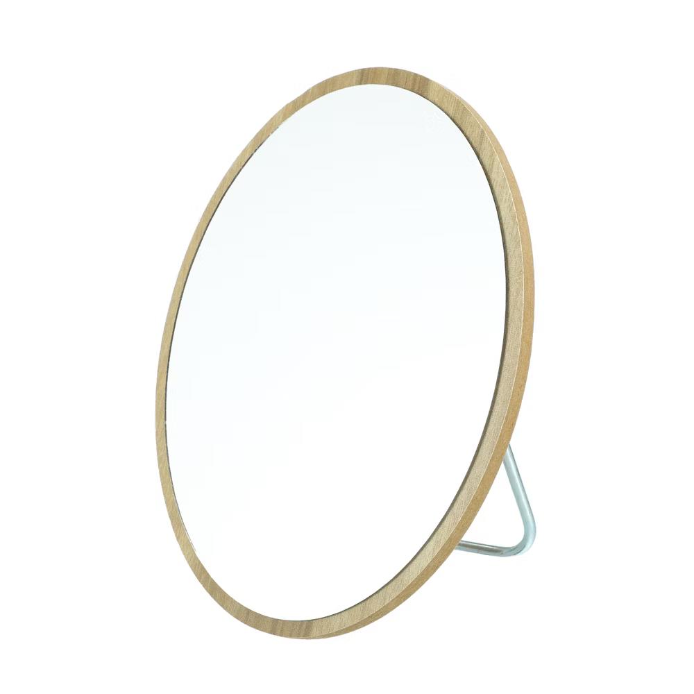 Natural Wooden Foldable Makeup Mirror Beige 1 Pc