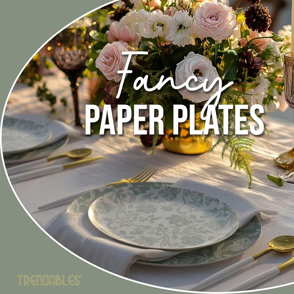 Earthtrends Floral Paper Plates Party Set for 32 Guests | Includes 32 Small 8" Dessert Plates & 32 Large 10" Dinner Disposable Plates | Gracy - Image 4