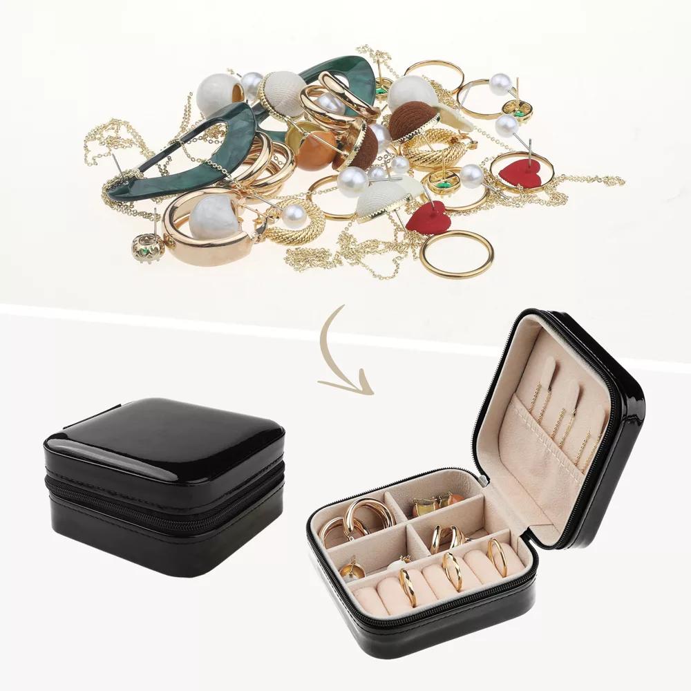Travel Square Small Portable PU Leather Jewelry Organizer Case Storage - Image 3