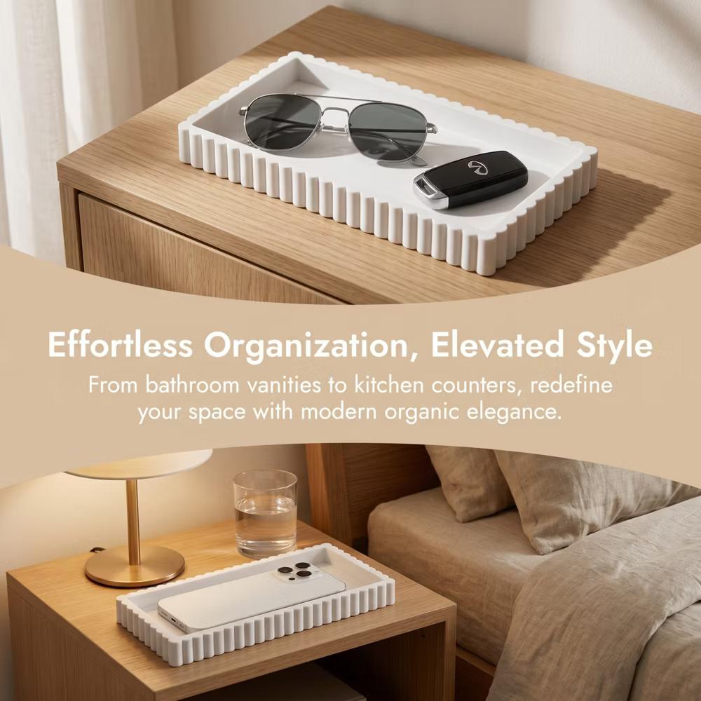2Pc Round Silicone Vanity Tray Set Decorative Catchall Organizer for Bathroom Countertop Perfume White - Image 33