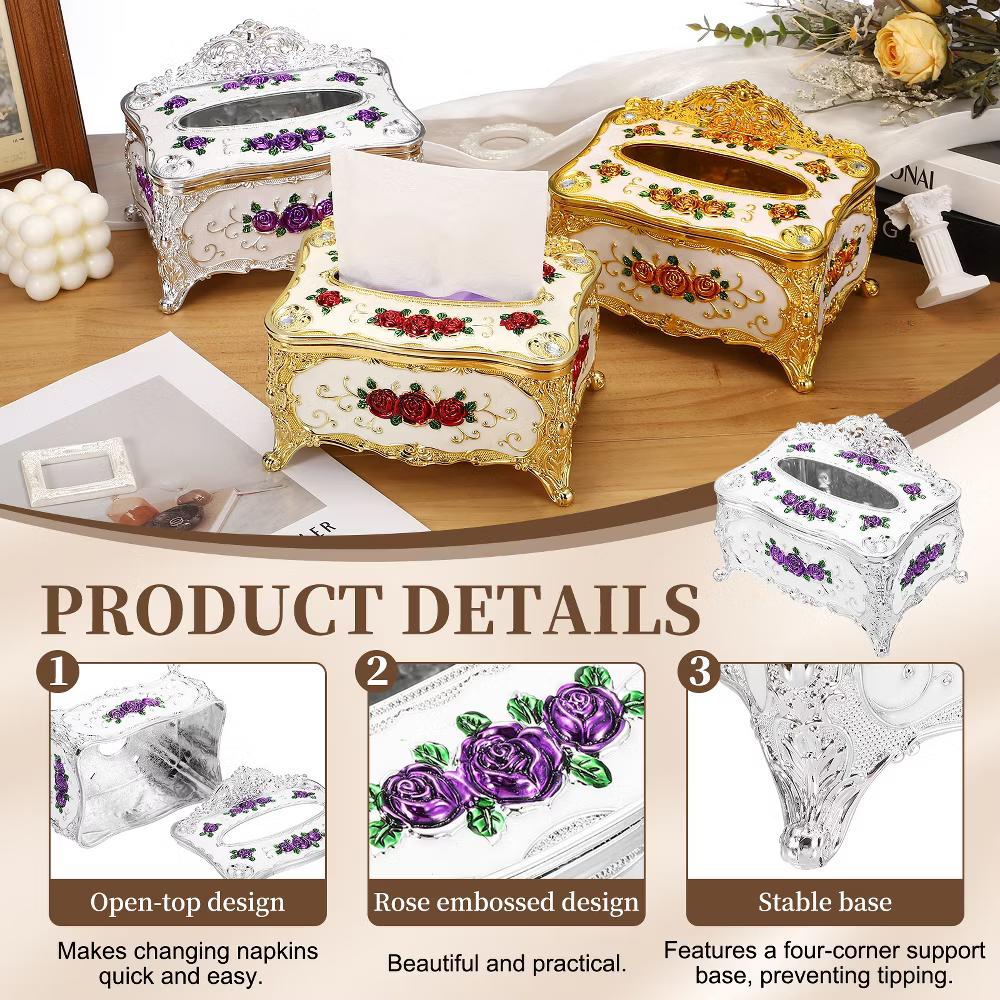 Luxurious Rose Tissue Box Rectangular Plastic Napkin Box Vintage Tissue Paper Holders - Image 19