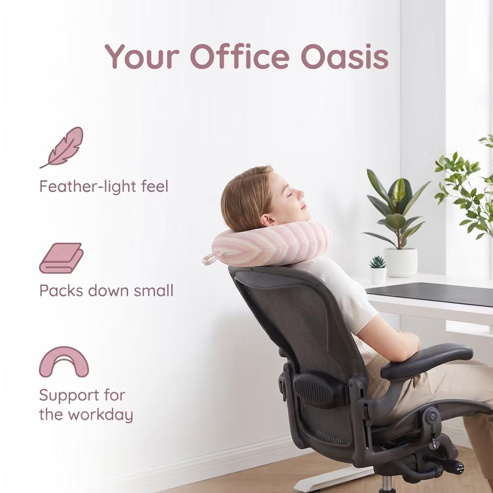 U‑Shape Memory Foam Travel Neck Pillow Striped Cover for Airplane Office 1Pc - Image 6