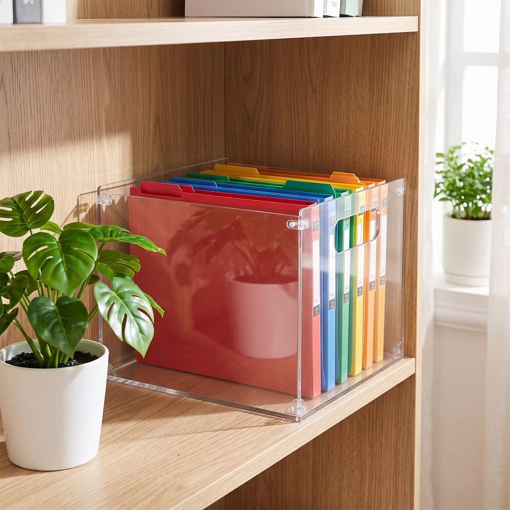 Clear Acrylic Assemble‑Style File Storage Box, Multi‑Purpose Desktop Organizer with Built‑in Carry Handles for Office Home - Image 4