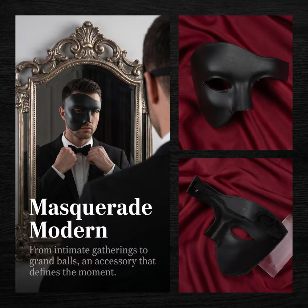 Plastic Half Face Mask for Halloween Costume Party and Mysterious Black Decor - Image 5