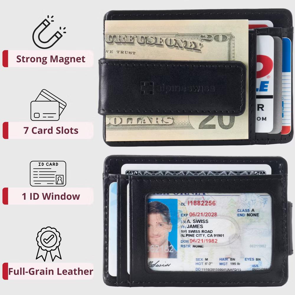 Alpine Swiss Harper Mens RFID Slim Money Clip Front Pocket Wallet Minimalist Leather ID Card Holder - Image 59