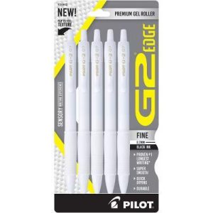 G2 Gel 5pk Edge White Barrel Gel Pens Fine Point 0.7mm Black Ink
