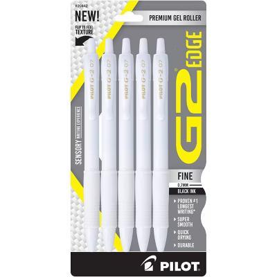 G2 Gel 5pk Edge White Barrel Gel Pens Fine Point 0.7mm Black Ink