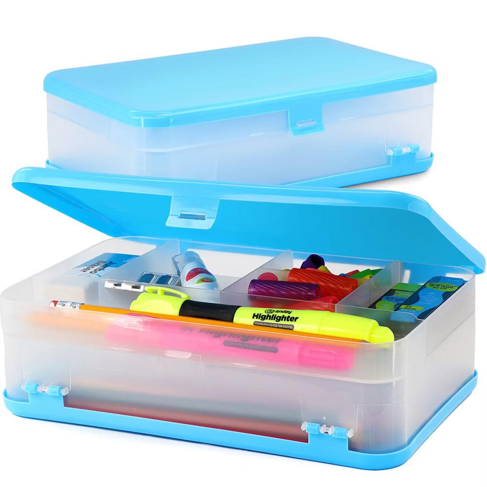 Large Capacity Double Deck Pencil Box - Plastic With 12 Compartments, Snap-Tight Lid, Hard Case Storage Organizer