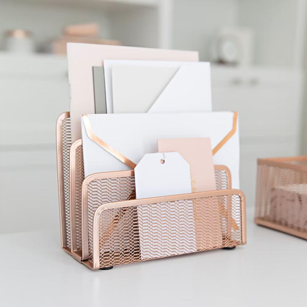 Blu Monaco 3 Tier Metal Mesh Letter Sorter - Available in Aqua, Black, Gold, Pink, Rose Gold, and White - Image 33