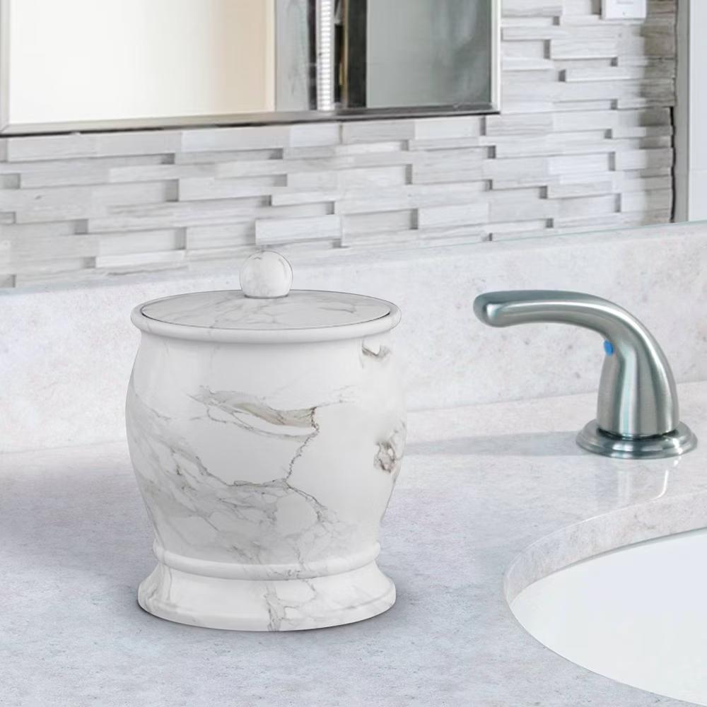 Marble Patterned Compton Q-tip Jar - Resin Bathroom Organizer, Swab Container, 5.12" Height - Image 5