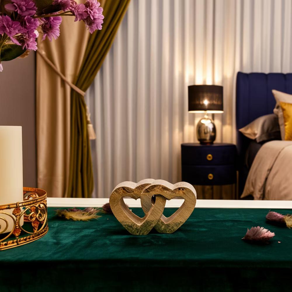 Interlocking Heart Sculpture for Home Decor - Ceramic Heart Ornament for Living Room, Bedroom, Bathroom or Office - 6", Gold & Metallic - Image 3