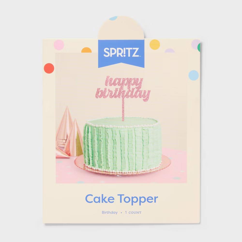 Happy Birthday Pink Glitter Cake Topper - Image 3