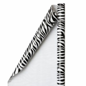 Gift Wrap - Zebra Print Wrapping Paper - 50 Sq Ft Total - Gold & White Safari Stripes - 2 Rolls/Pack