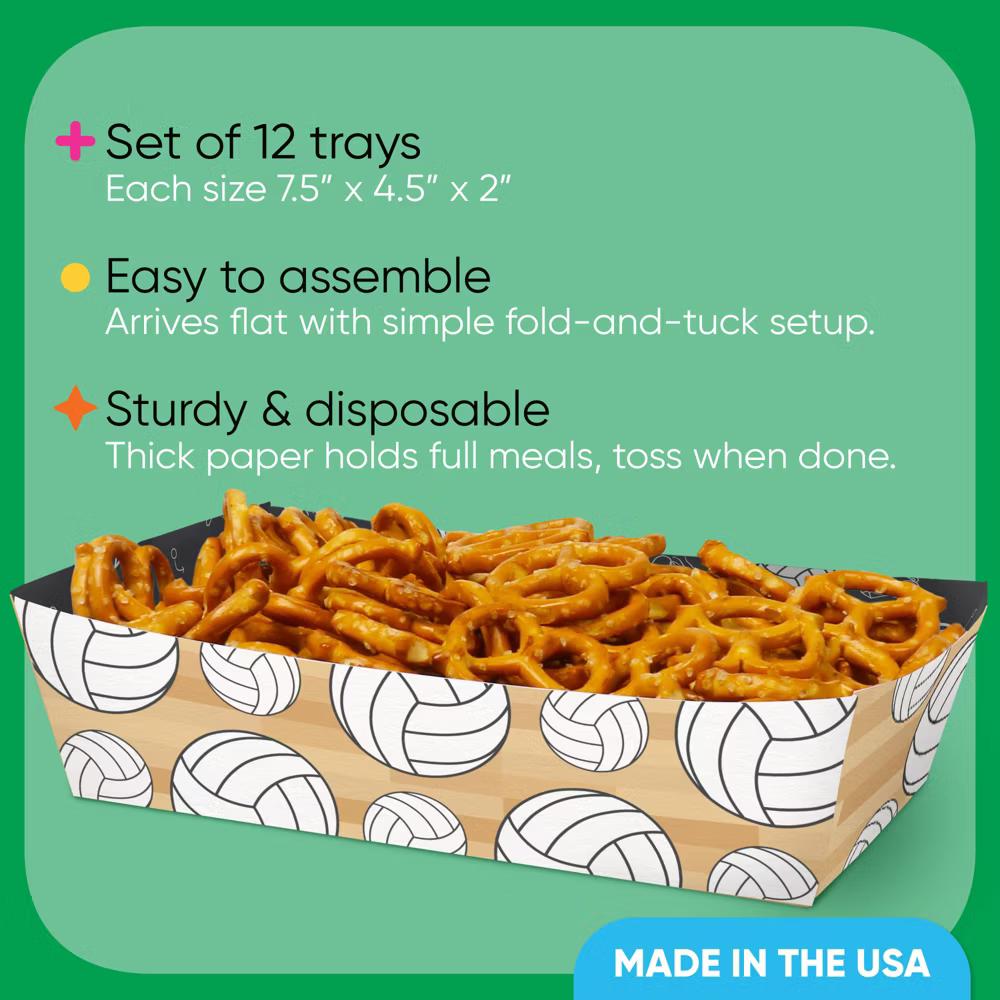 Volleyball Party Paper Food Trays, Disposable Double-Sided Paper Food Holders for Nachos, Hot Dogs, French Fries - 12 Ct - Image 4