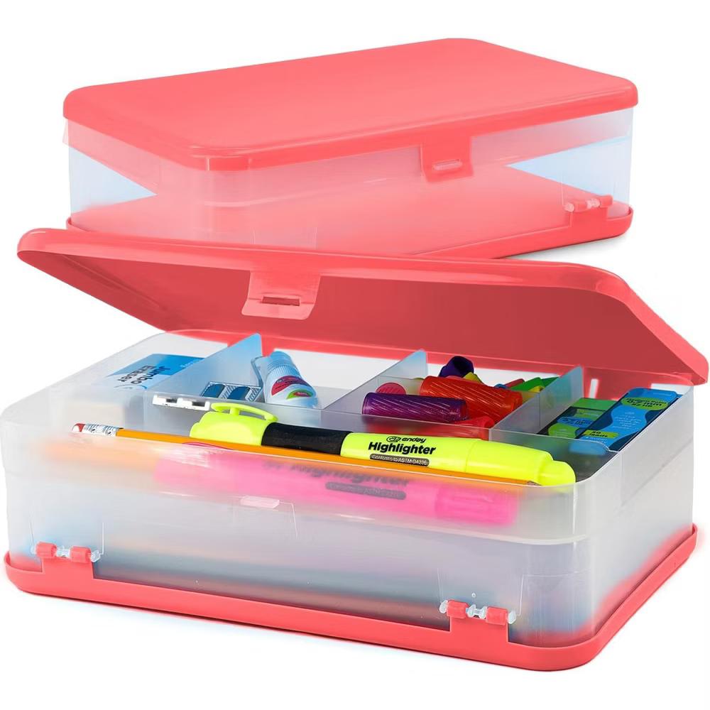 Large Capacity Double Deck Pencil Box - Plastic With 12 Compartments, Snap-Tight Lid, Hard Case Storage Organizer - Image 42