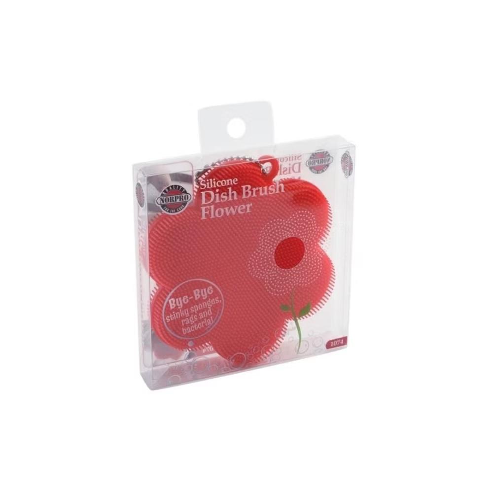 Norpro Silicone Dish Scrubbing Sponge / Vegetable Scrubber Brush - Red Flower Shaped - Image 6