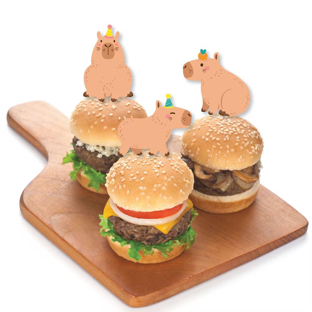 Capy Birthday - Dessert Cupcake Toppers - Capybara Party Clear Treat Picks - Set of 24 - Image 3