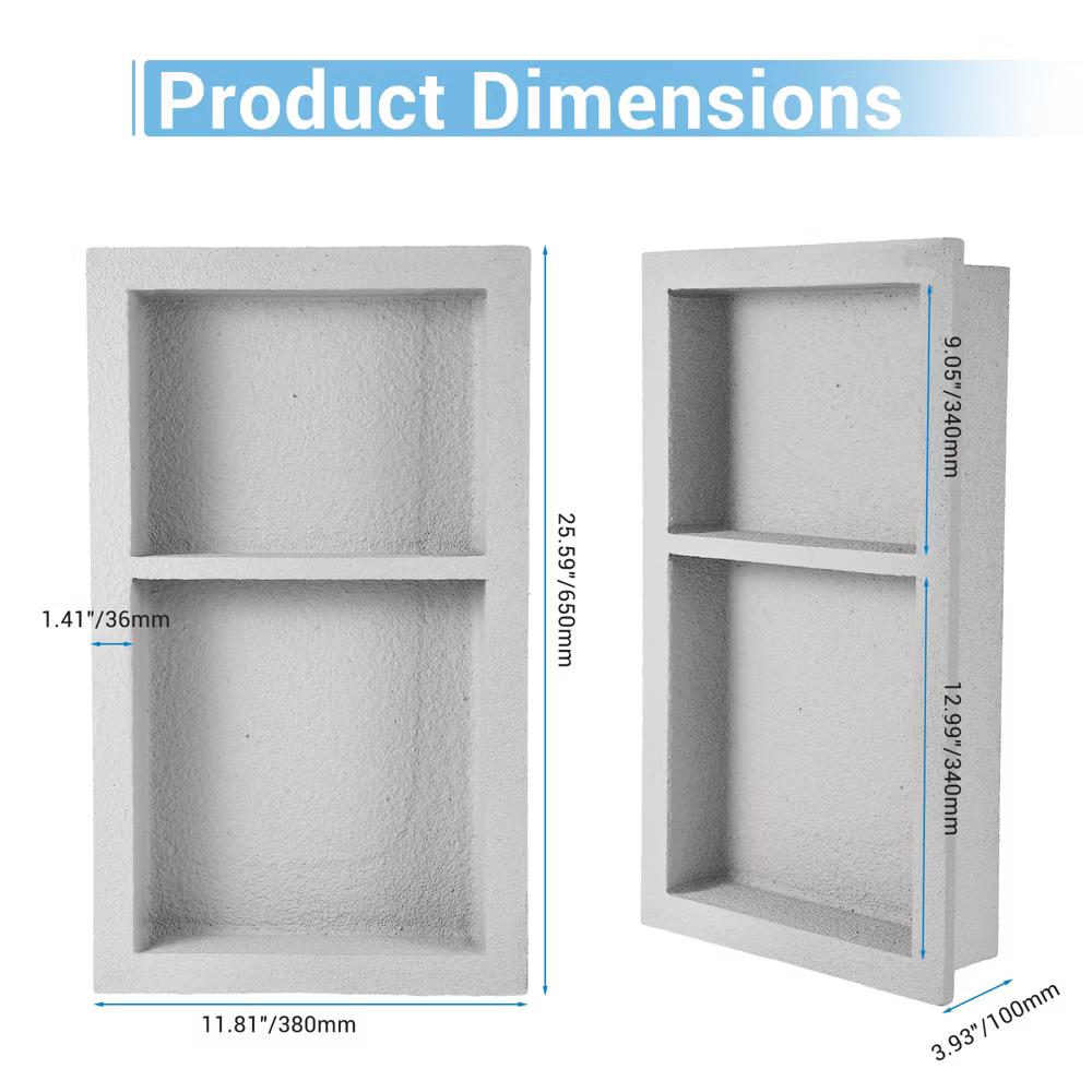12"×25.5" Recessed Tile Ready Shower Niche with Double Storage Shelf, Square Corner Wall Insert Bathroom Shower Organizer - Image 4