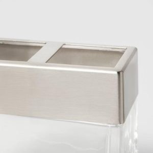 Rectangle Glass with Metal Toothbrush Holder Clear