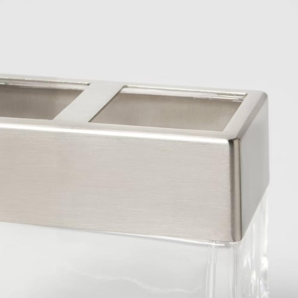 Rectangle Glass with Metal Toothbrush Holder Clear