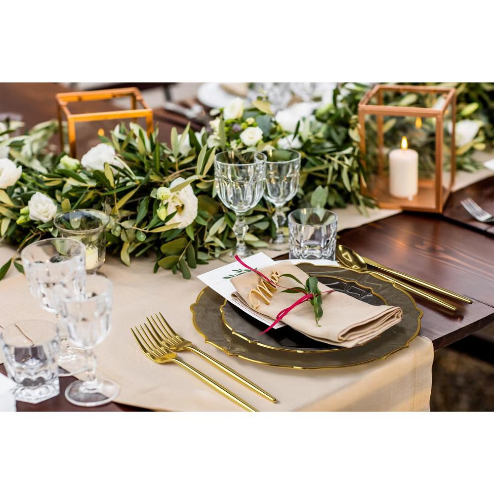 Trendables 40 Pieces Plastic Disposable Wedding Plates Set - 20 7.5" & 20 10" Thin & DelicateTinted Petals Plates with Rim - Image 44