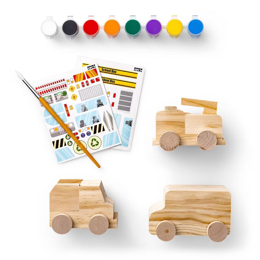 Paint-Your-Own Wooden Vehicles - DIY Art Kit with Stickers & Acrylic Paint for Kids 4