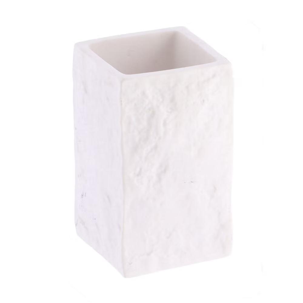 French Home Goods Modern Square Resin Stone Effect Bathroom Tumbler – Versatile Toothbrush Holder, Makeup Brush Cup and Countertop Organizer - Image 28