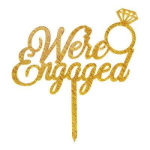 Gold 'We're Engaged' Cake Topper