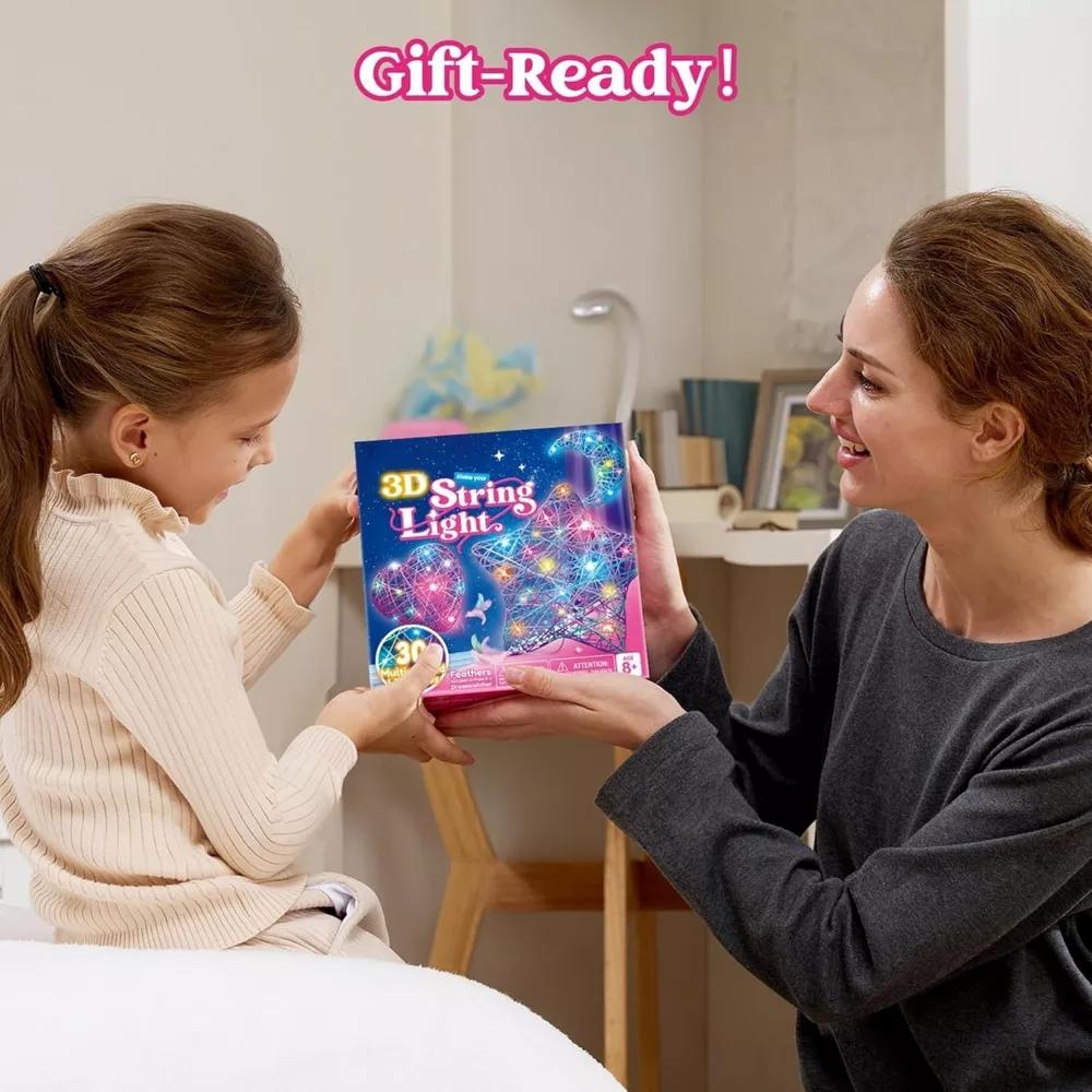 3D String Art Kit for Kids, 3 Pack String Light with 30 Multi-Colored LED Bulbs, DIY Arts & Crafts, Birthday Gift for Girls Age 8 - Image 6