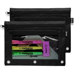 Pencil - 2 Pack - Pouch for 3-Ring Binder, Zippered Binder Pencil Pouch, Large Pencil Case for School, Home, and Office