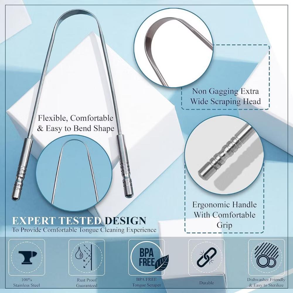 Tongue Scraper for Adults (2 Pack) with Travel Cases, Stainless Steel, Reduce Bad Breath, Easy to Use, Oral Care - Image 6