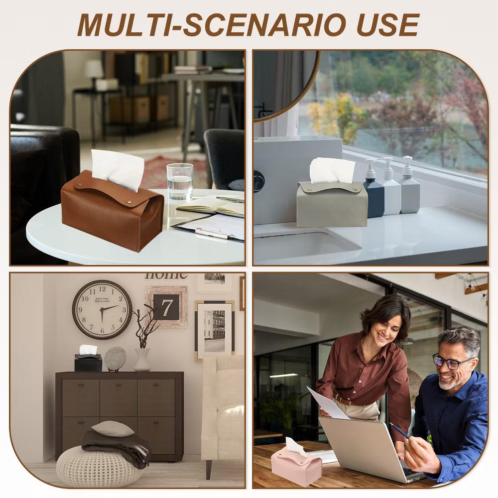 PU Leather Home Car Office Decorative Tissue Box Holder - Image 4