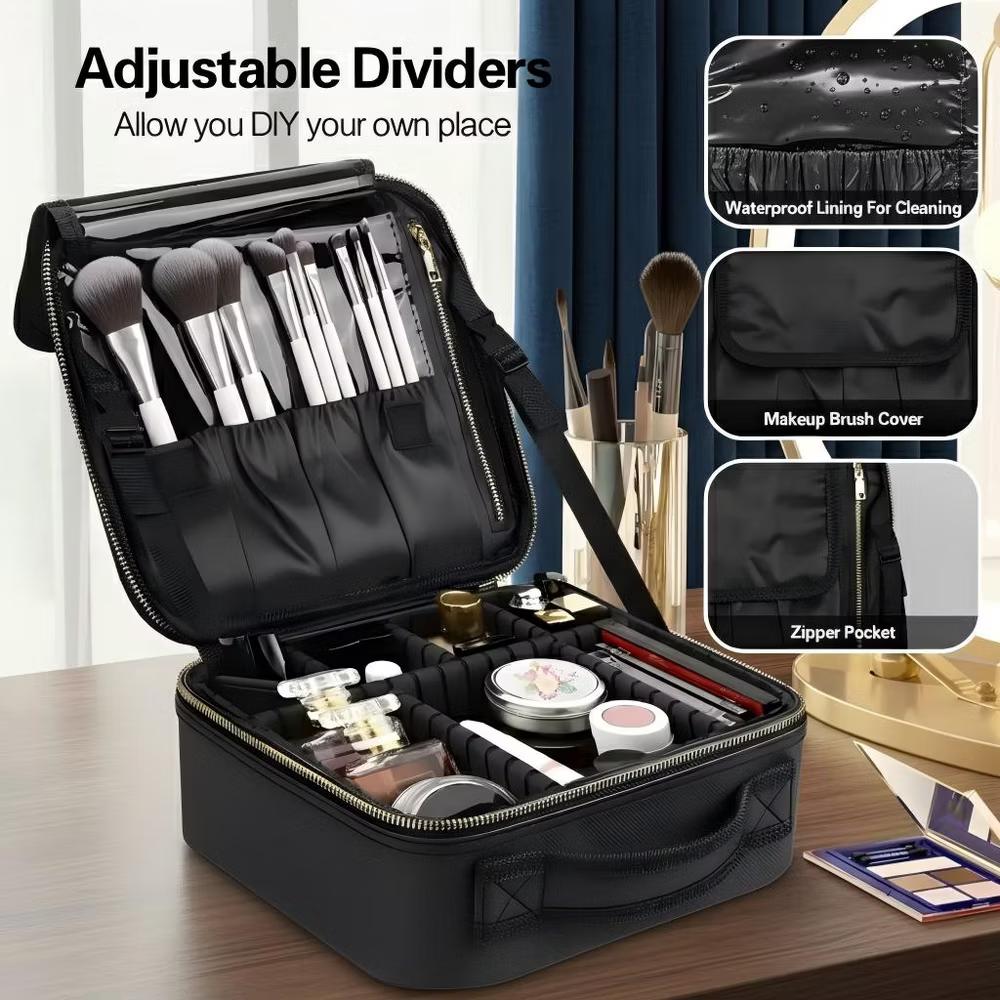 Zeus & Ruta Portable Makeup Organizer Bag with Adjustable Dividers, Waterproof Cosmetic Storage Case, Oxford Cloth - Image 3