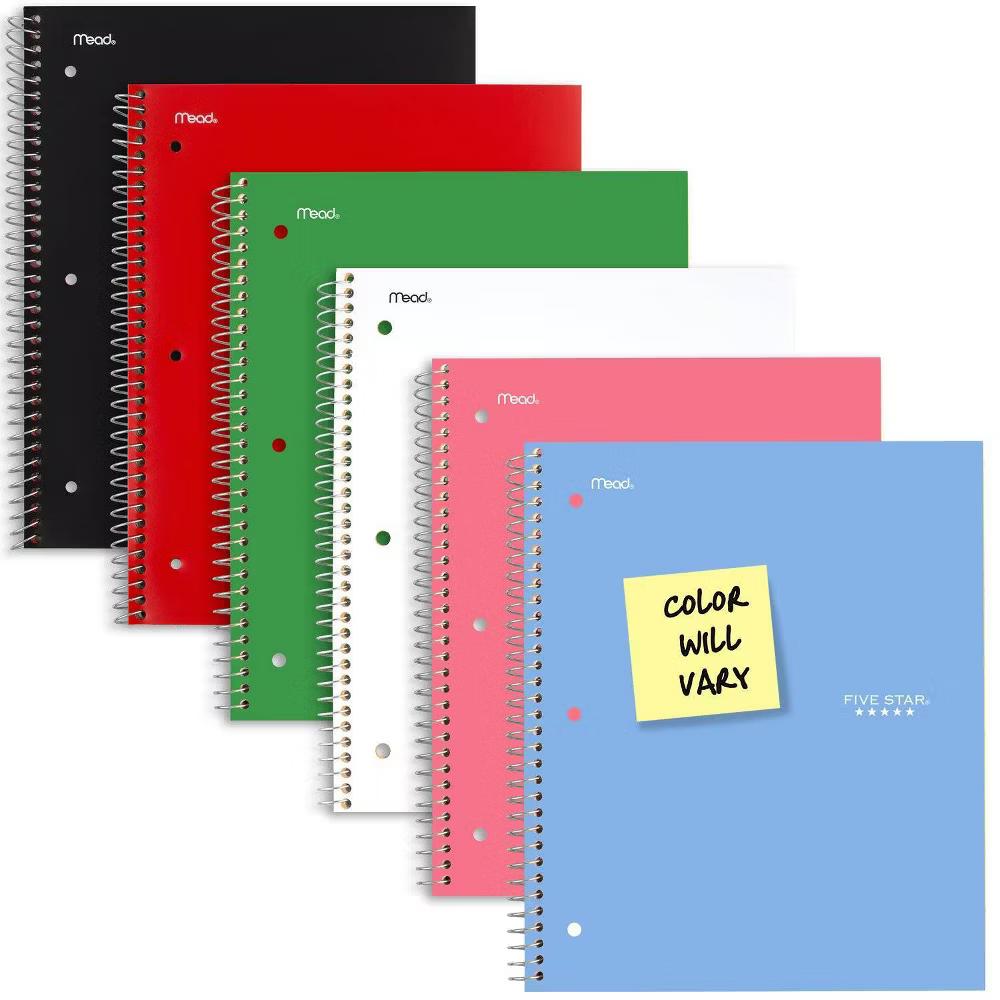 Five Star 3 Subjects 150pg College Ruled Spiral Notebook (Colors May Vary): Perforated, Acid-Free, 3 Hole Punched, Flexible Cover - Image 9