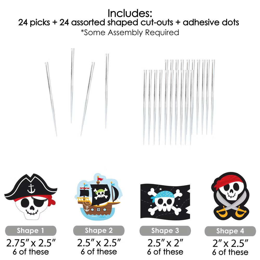 Pirate Ship Adventures - Dessert Cupcake Toppers - Skull Birthday Party Clear Treat Picks - Set of 24 - Image 5