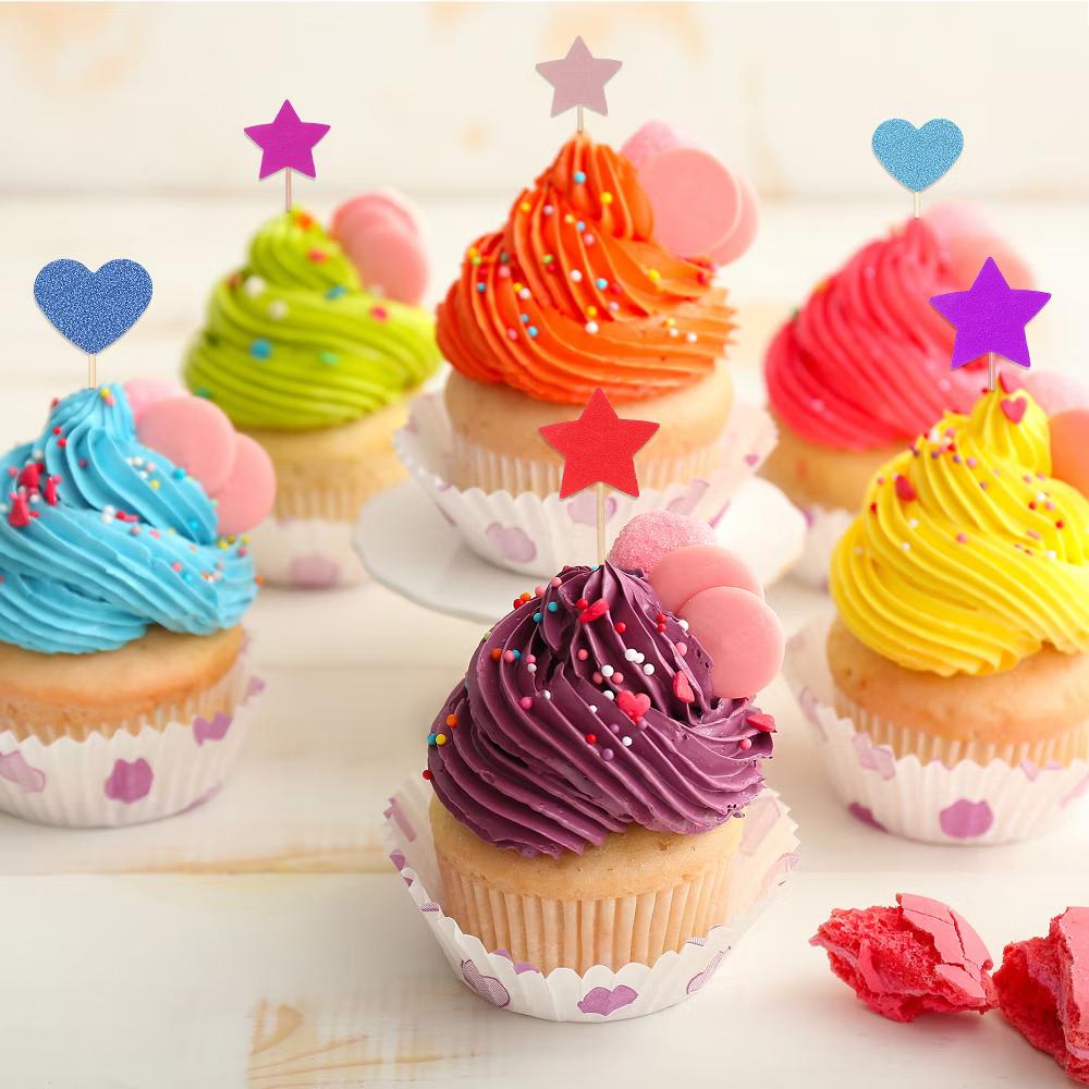 Wedding Engagement Birthday Decoration Heart Shape Cupcake Toppers Picks 50 Pcs - Image 2