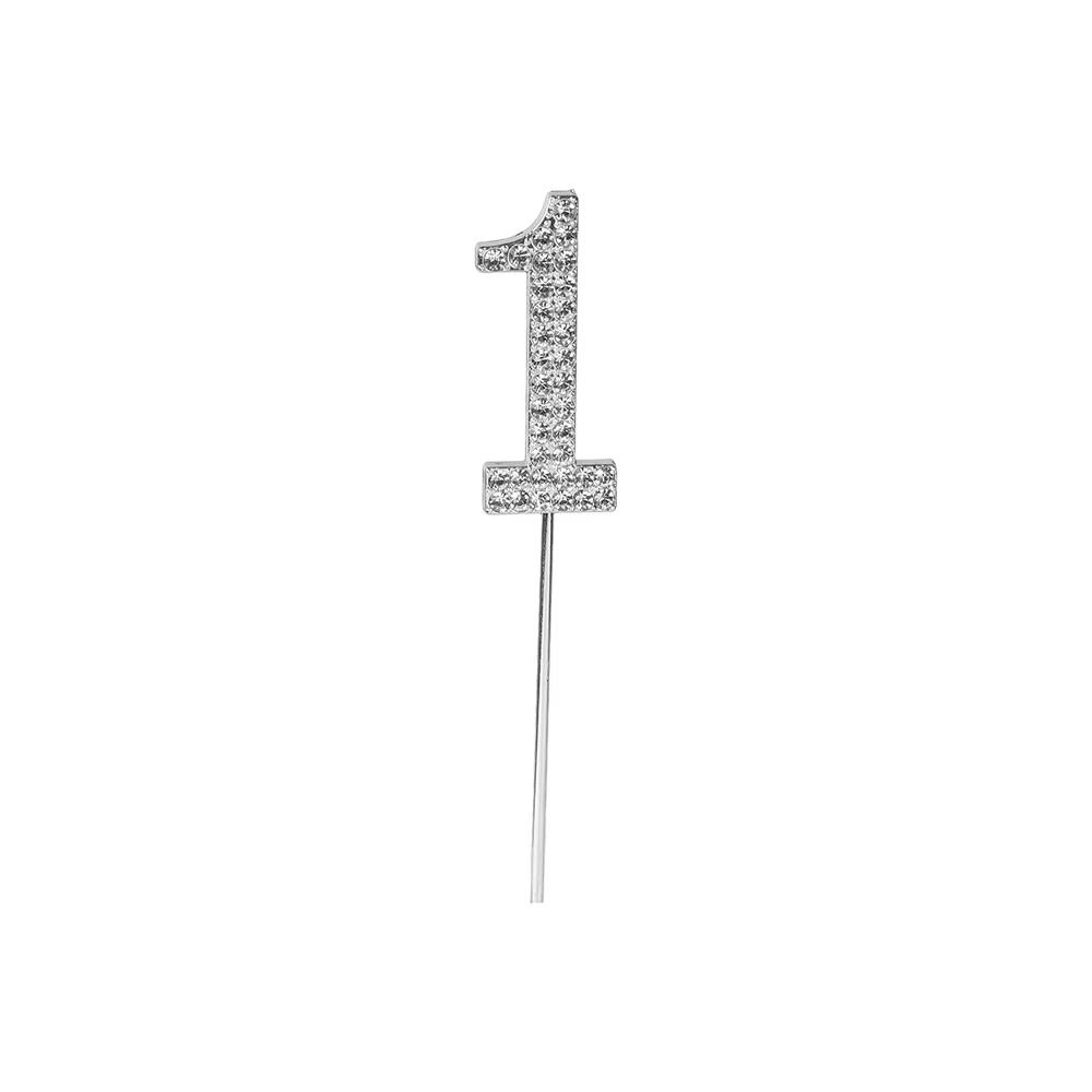Rhinestone Silver-Colored Number-1 Cake Topper 1-1/2 Inch - Image 2