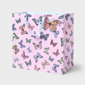 Large Square Butterly Birthday Gift Bag Purple